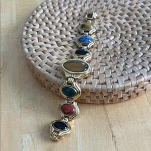 Rare Monet Gold Watch Bracelet with Semi Precious Scarab Stones